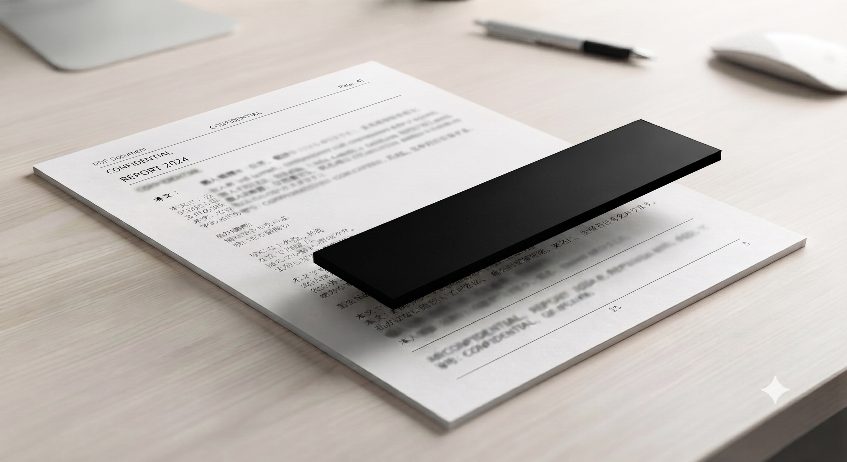 PDFへ黒い図形を重ねただけの墨消し例